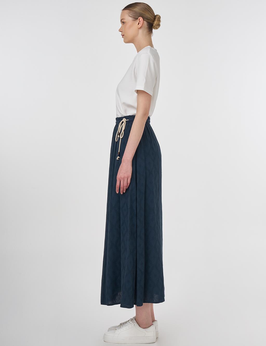 Drawstring Pleated Skirt Navy 
