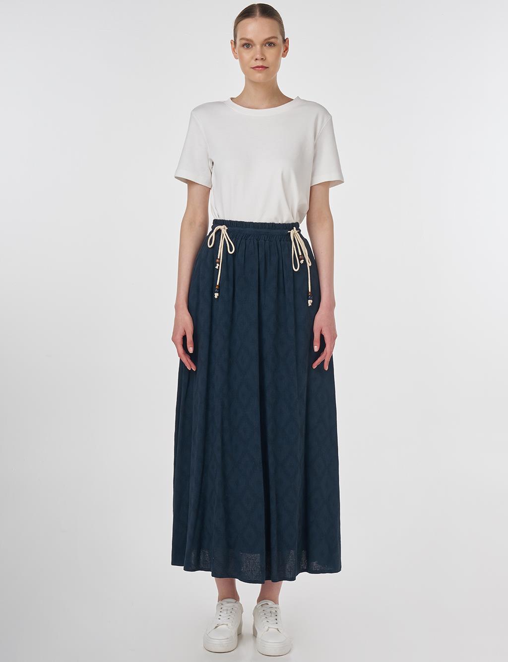 Drawstring Pleated Skirt Navy 