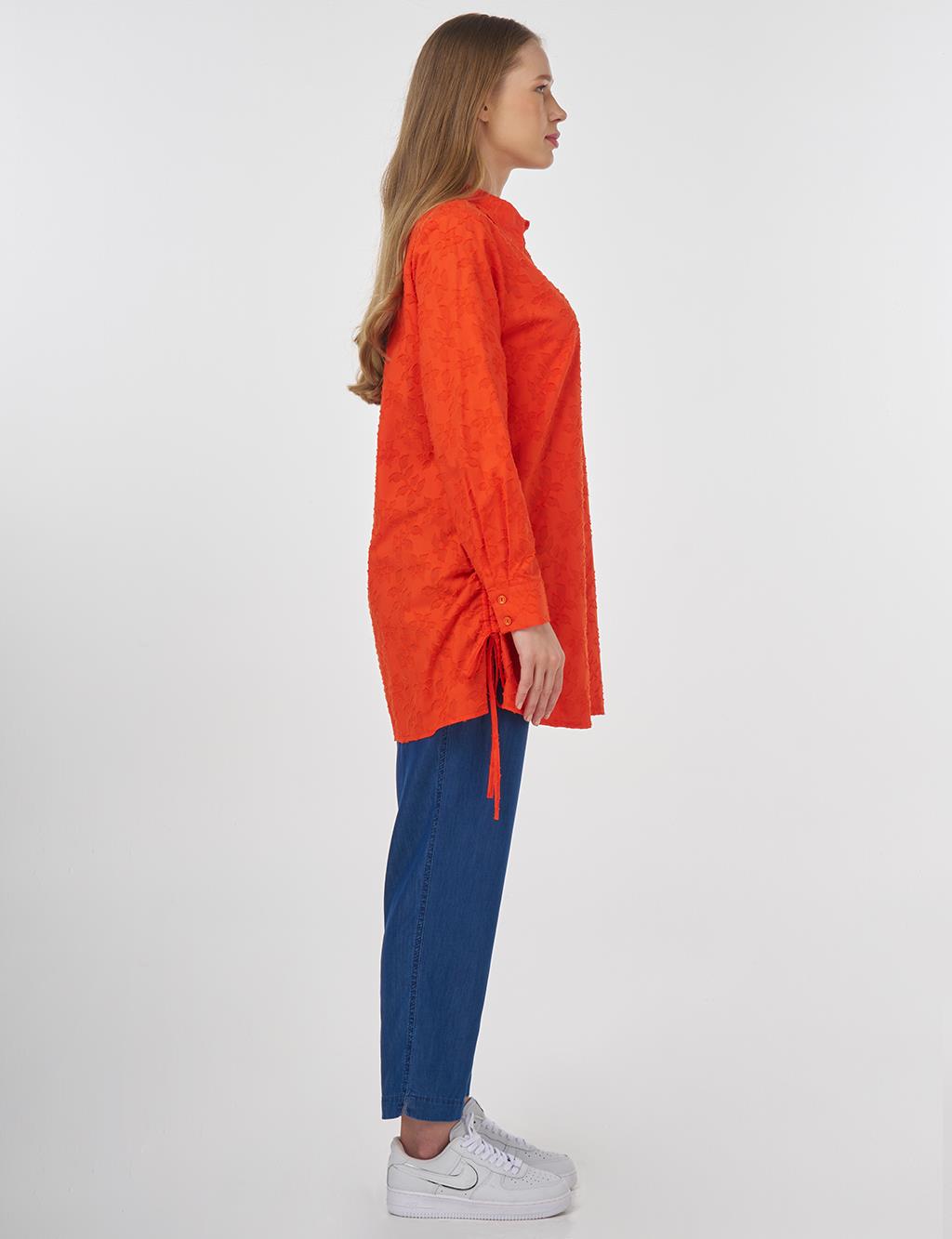 Denim-Panel Cotton Tunic Coral 