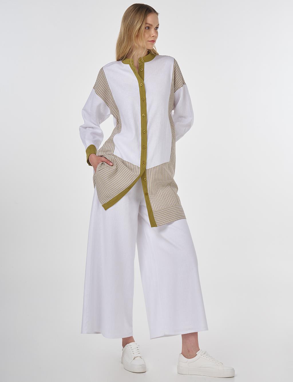 Mandarin Collar Viscose Tunic Khaki 