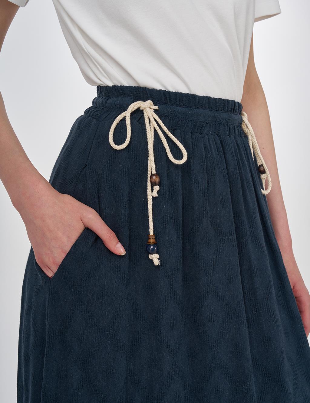 Drawstring Pleated Skirt Navy 