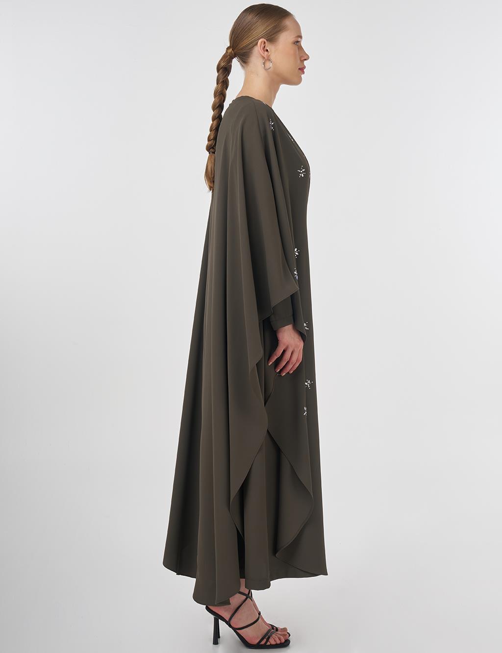 Taş İşlemeli Abaya Takım Haki 
