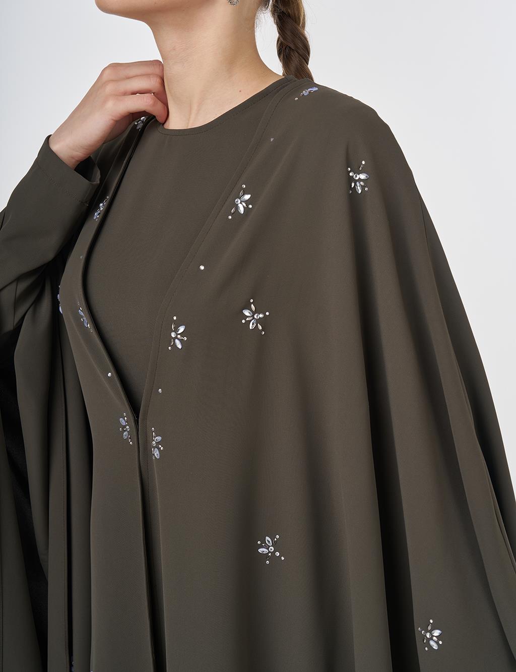 Taş İşlemeli Abaya Takım Haki 