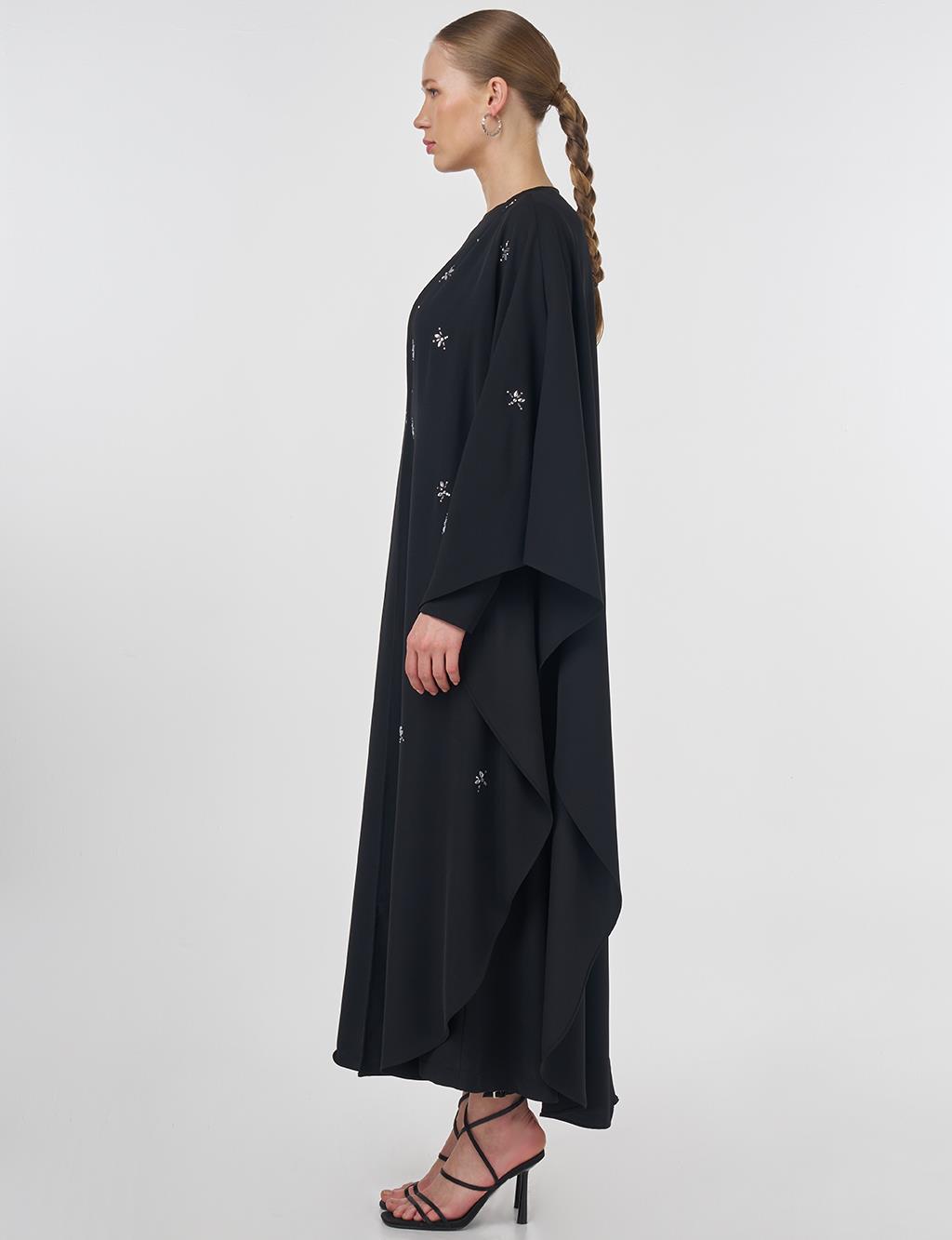 Stone-Embellished Abaya Set Black