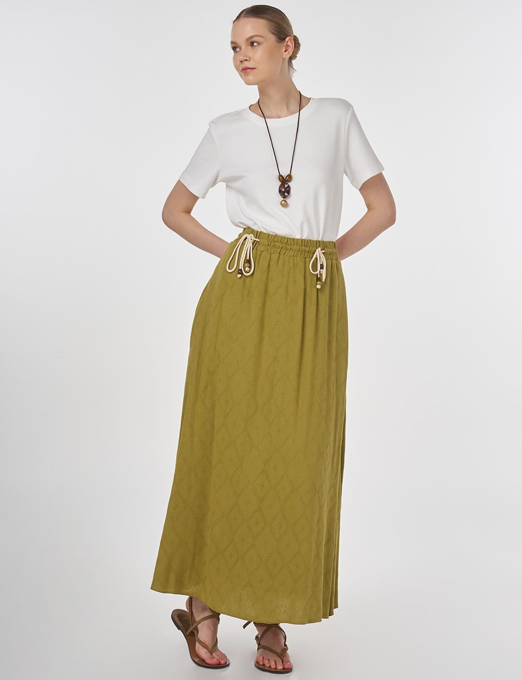 Drawstring Pleated Skirt Khaki