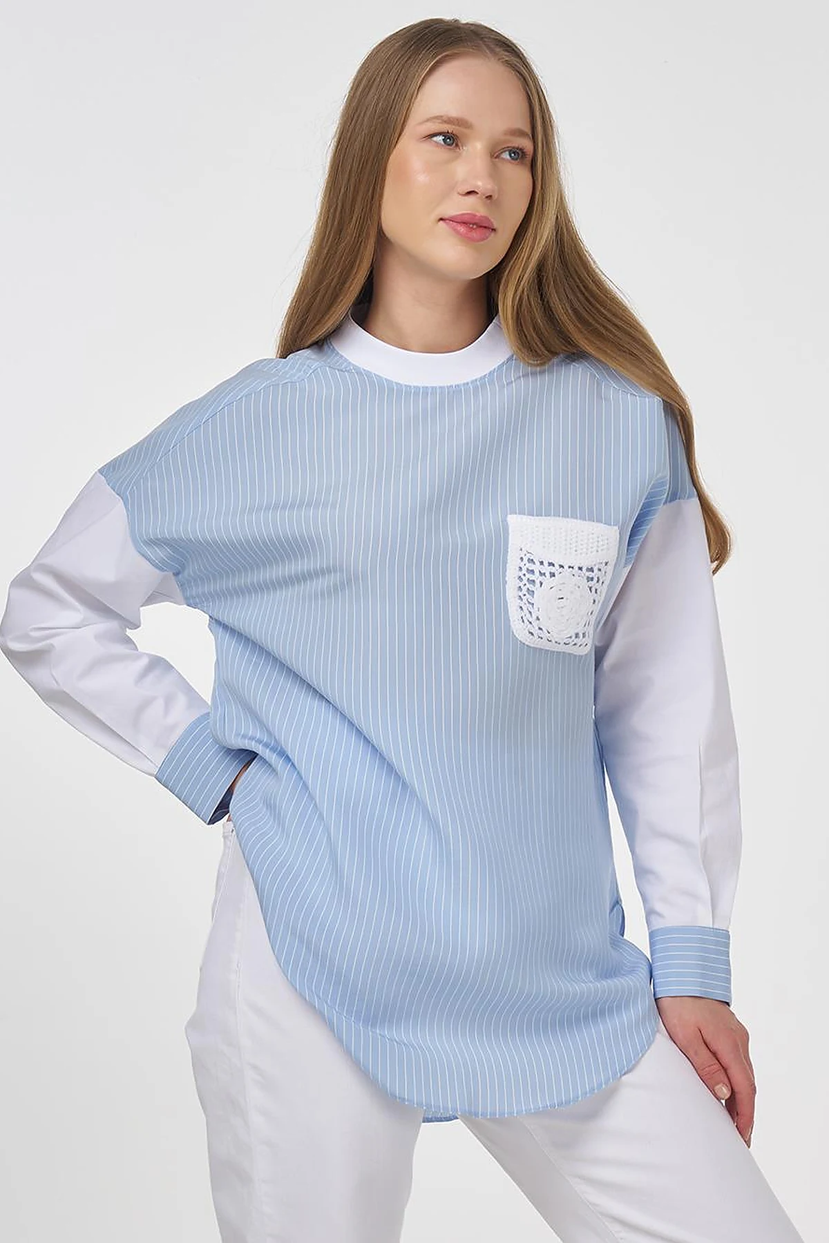 Lace Appliqué Modal Tunic Dusty Gray