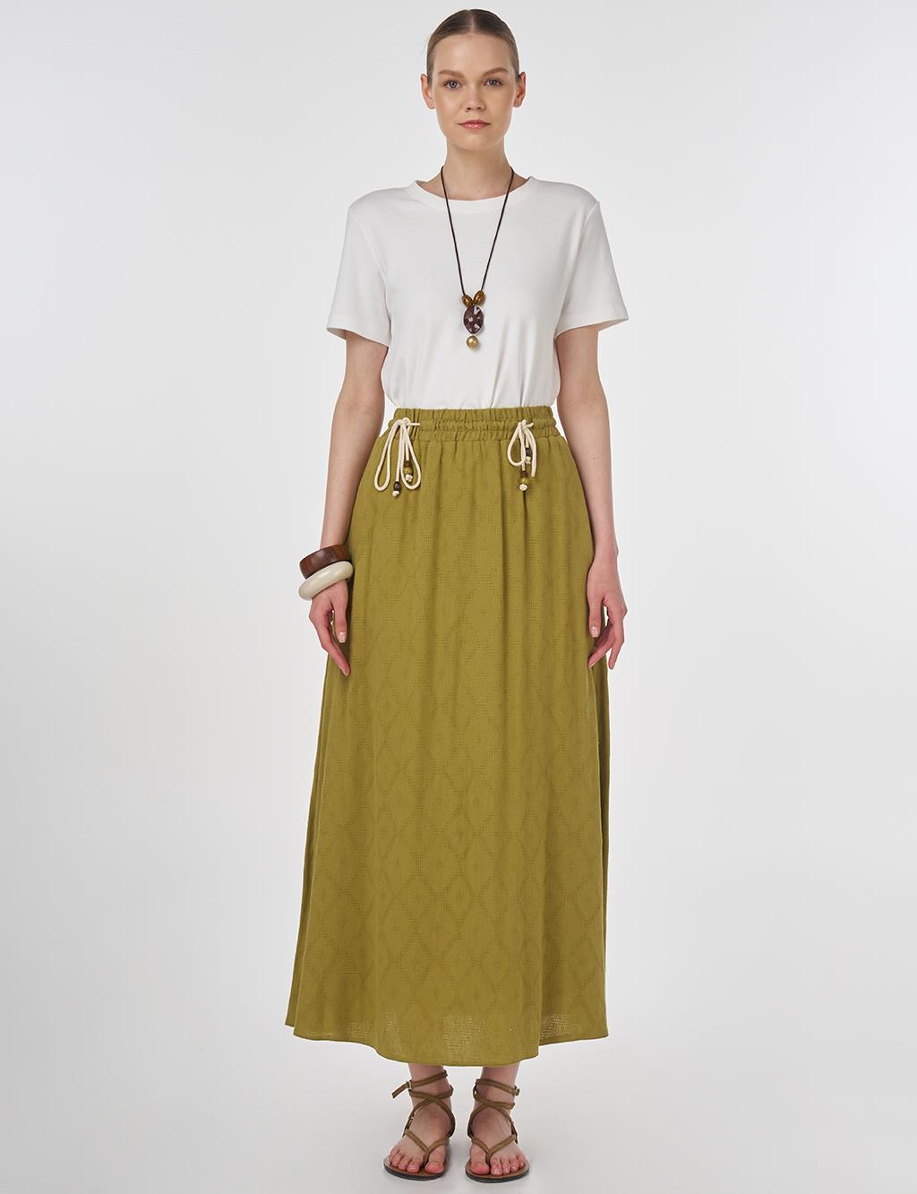 Drawstring Pleated Skirt Khaki
