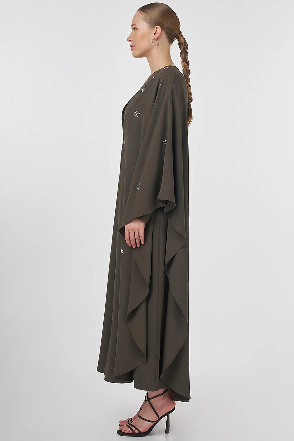 Stone-Embellished Abaya Set Khaki