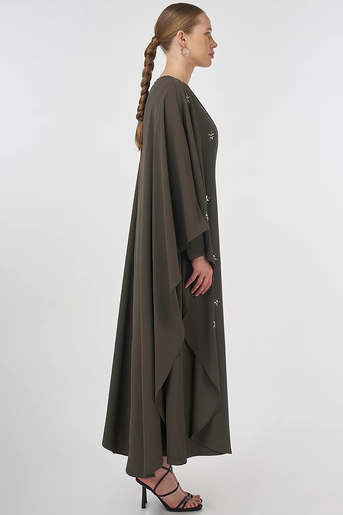 Stone-Embellished Abaya Set Khaki