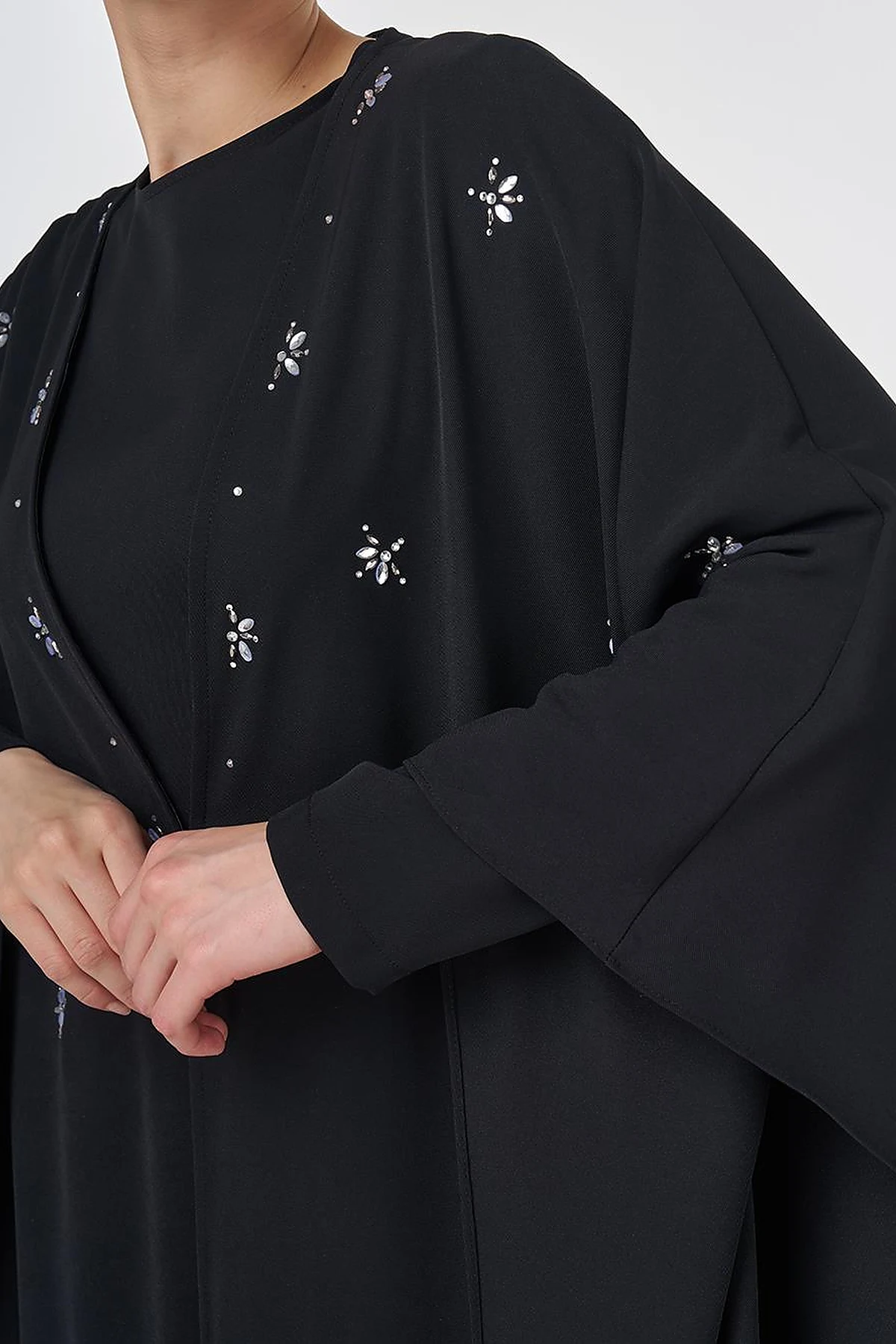 Stone-Embellished Abaya Set Black