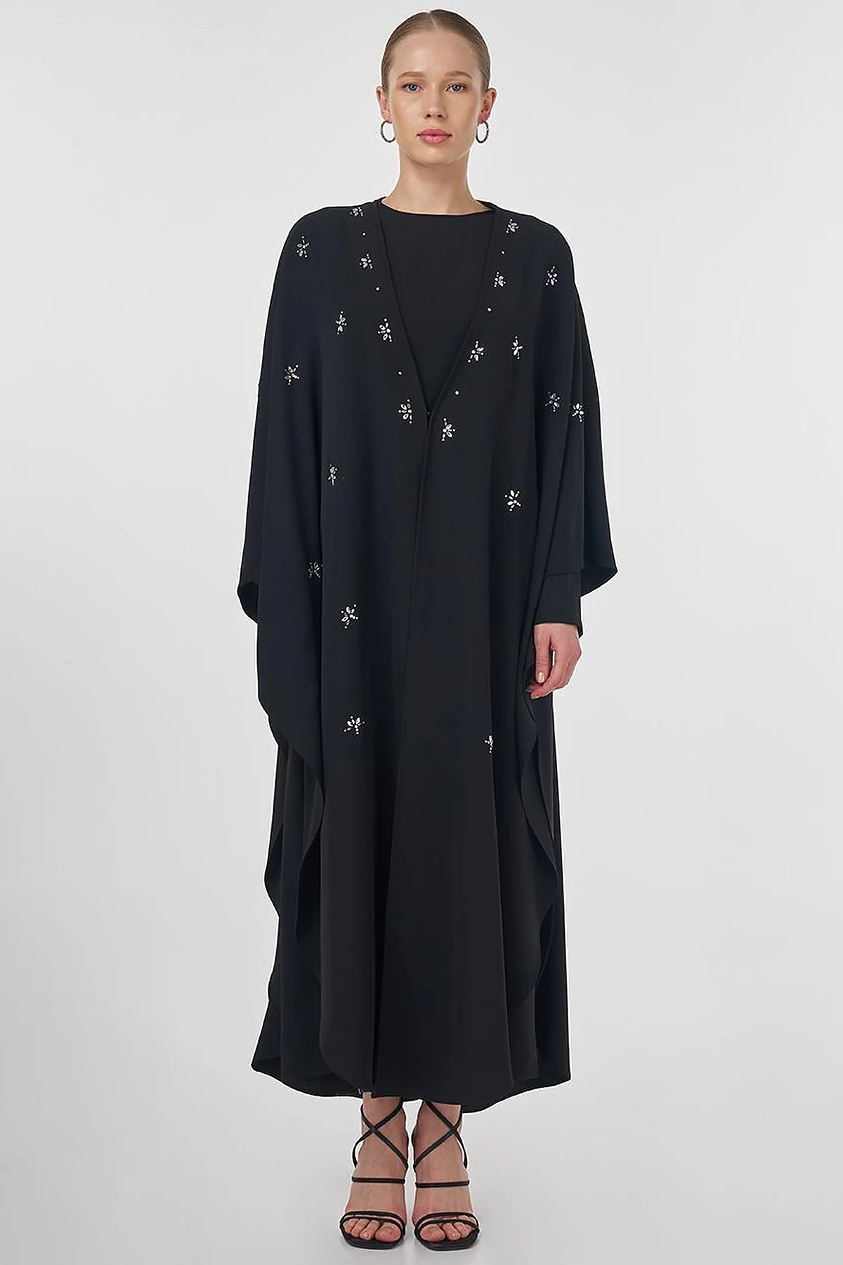 Stone-Embellished Abaya Set Black