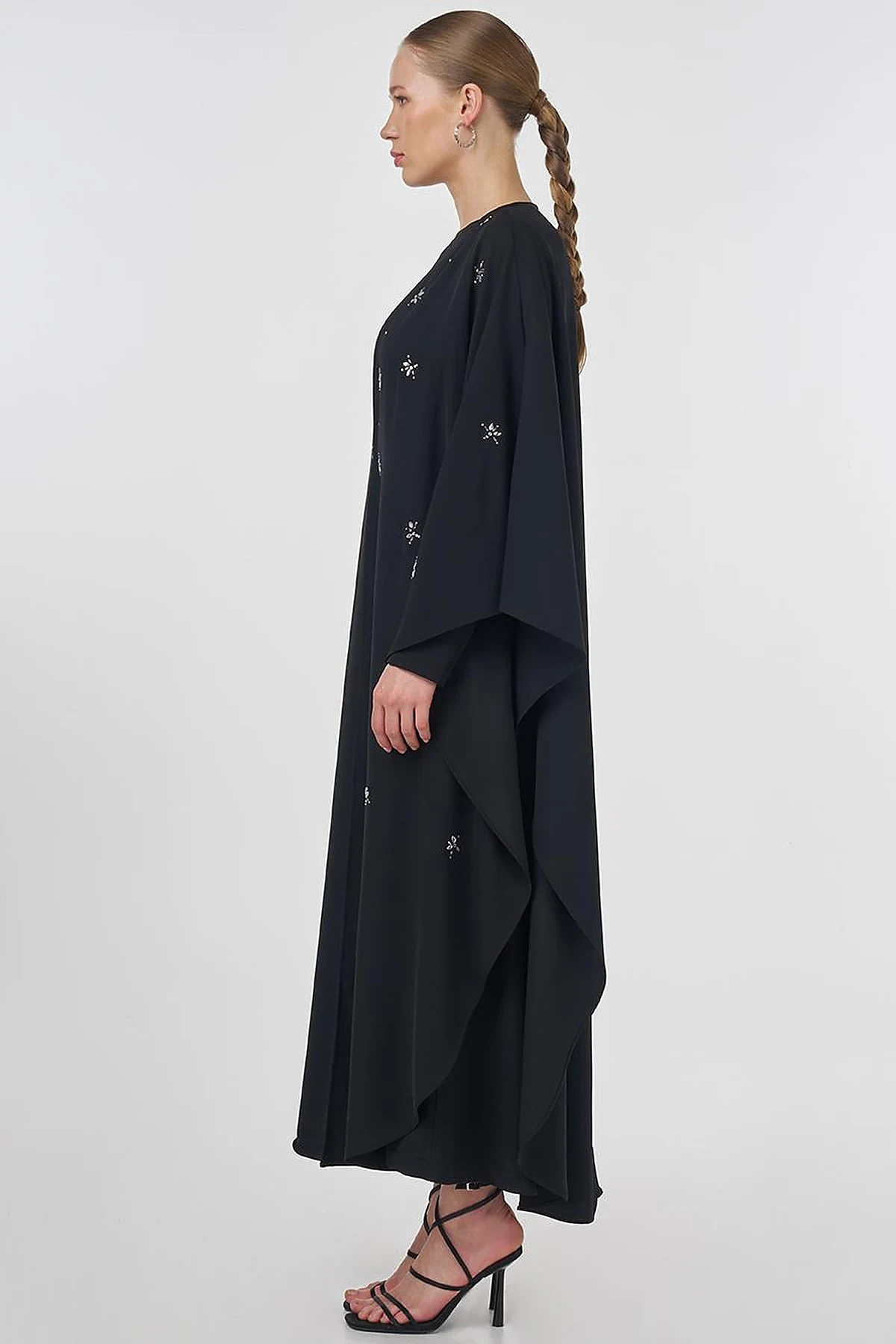Stone-Embellished Abaya Set Black