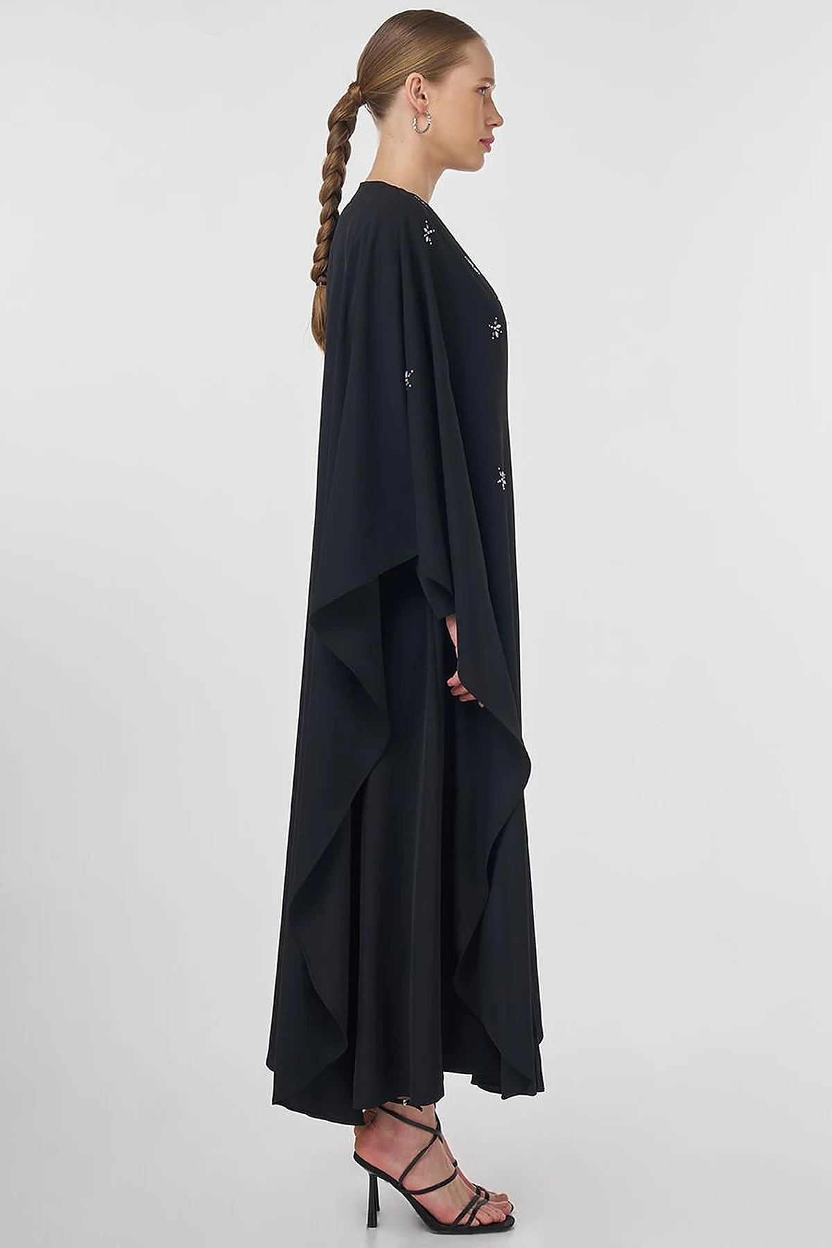 Stone-Embellished Abaya Set Black