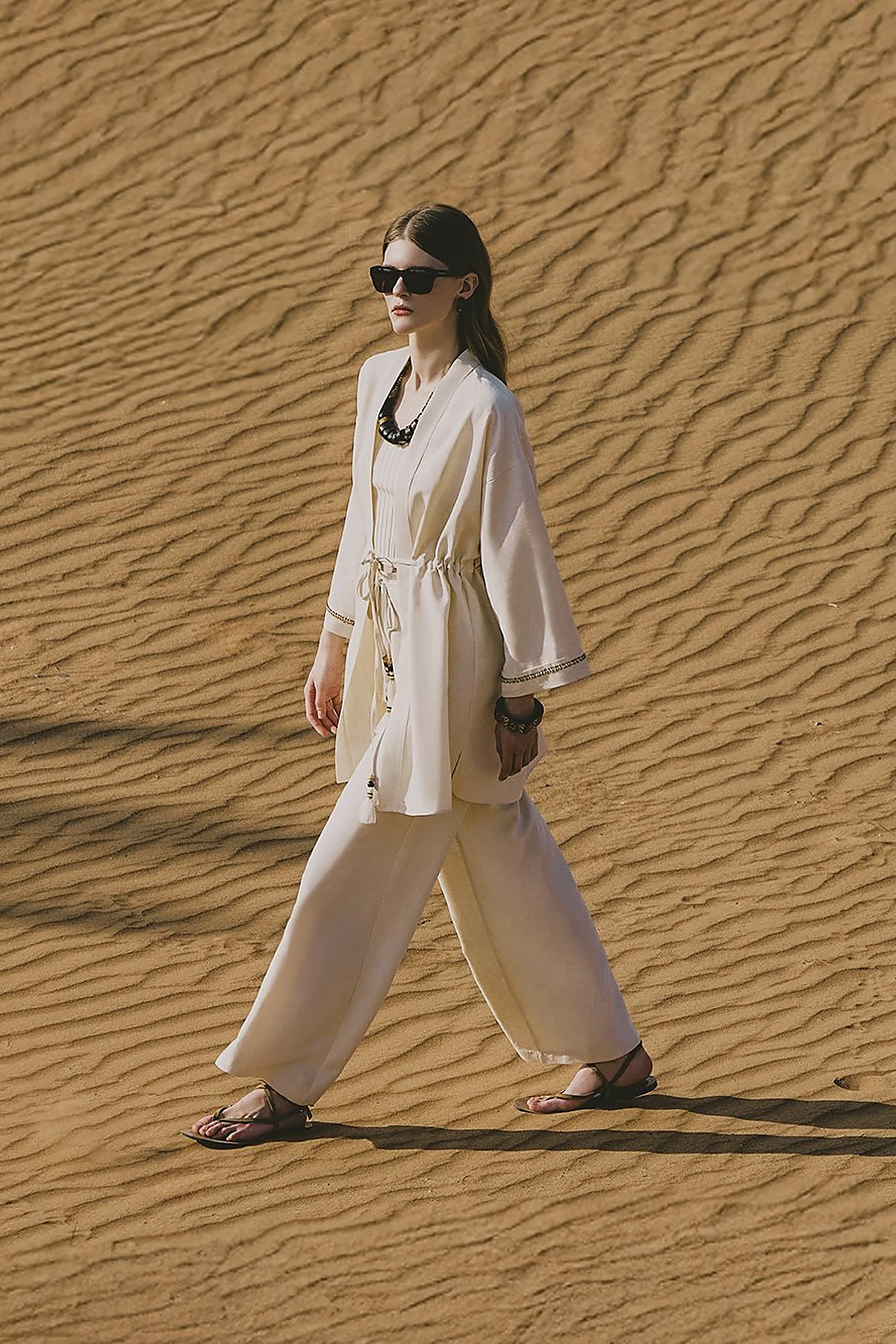 Tie-Front Modal Two-Piece Set Cream