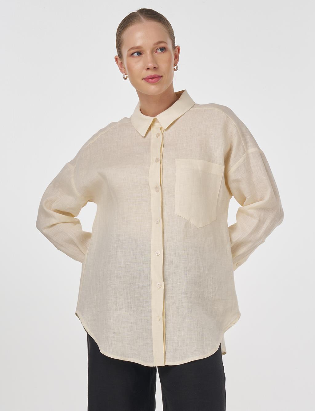 Shirt Collar Linen Tunic Cream 