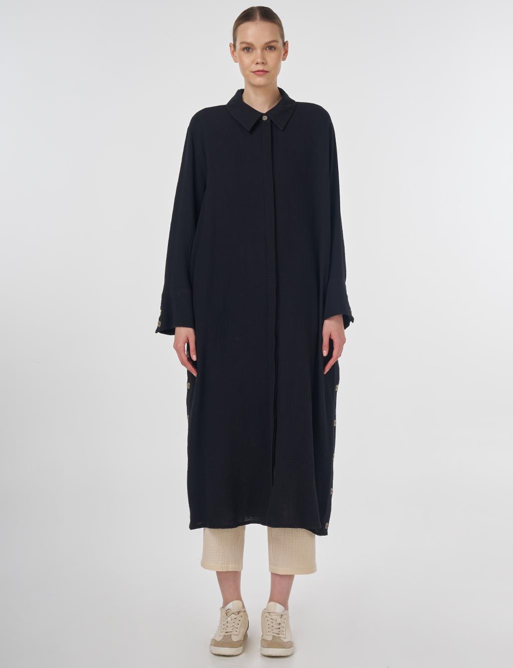 Button-Detail Muslin Tunic Black 