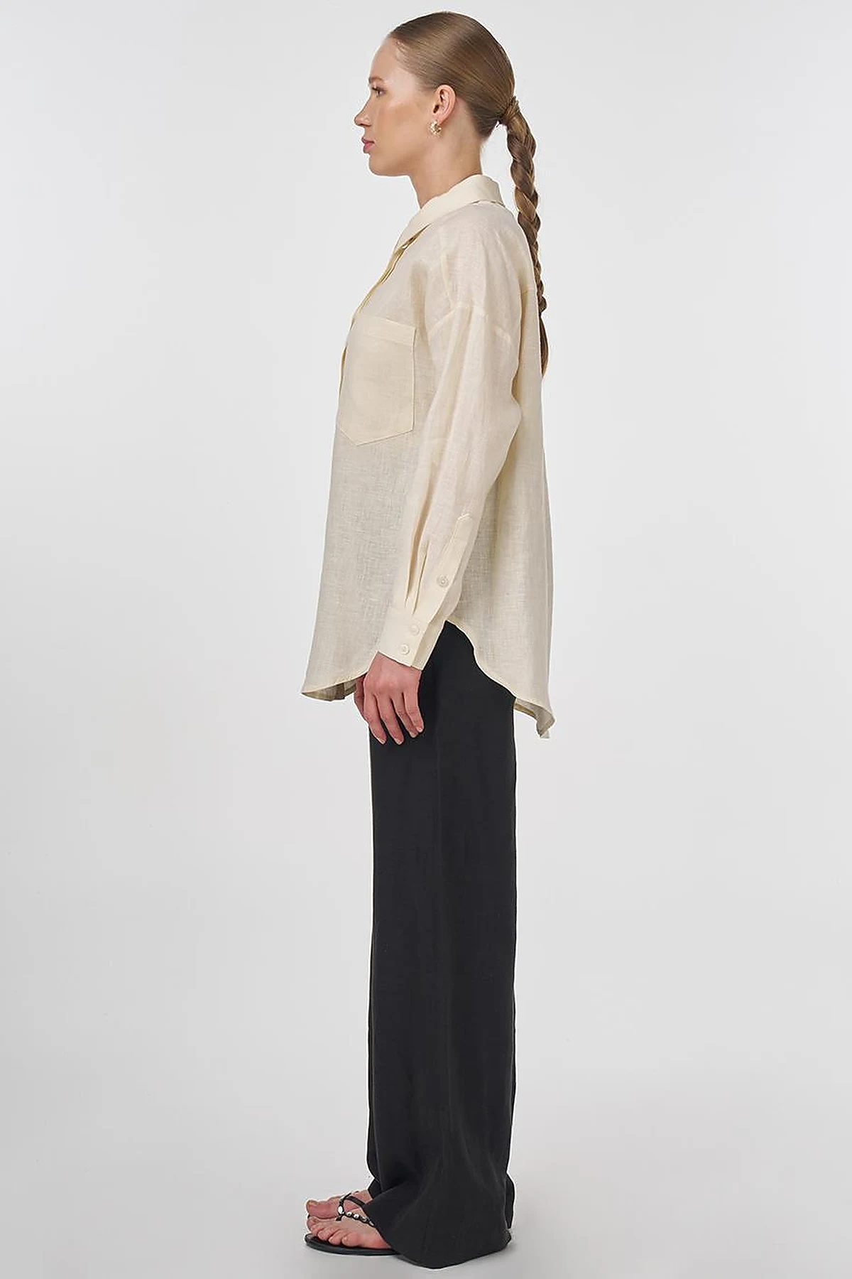100% Linen Shirt Collar Tunic Cream 