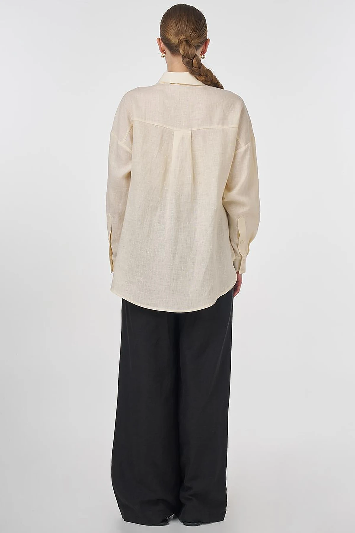 100% Linen Shirt Collar Tunic Cream 