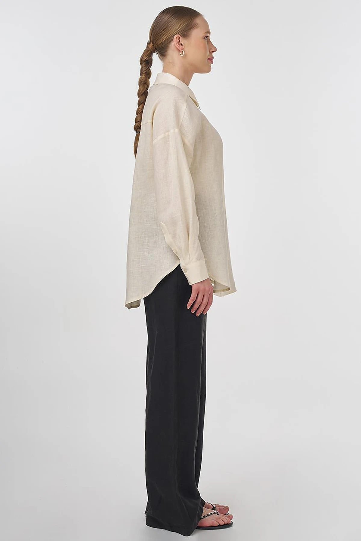 100% Linen Shirt Collar Tunic Cream 