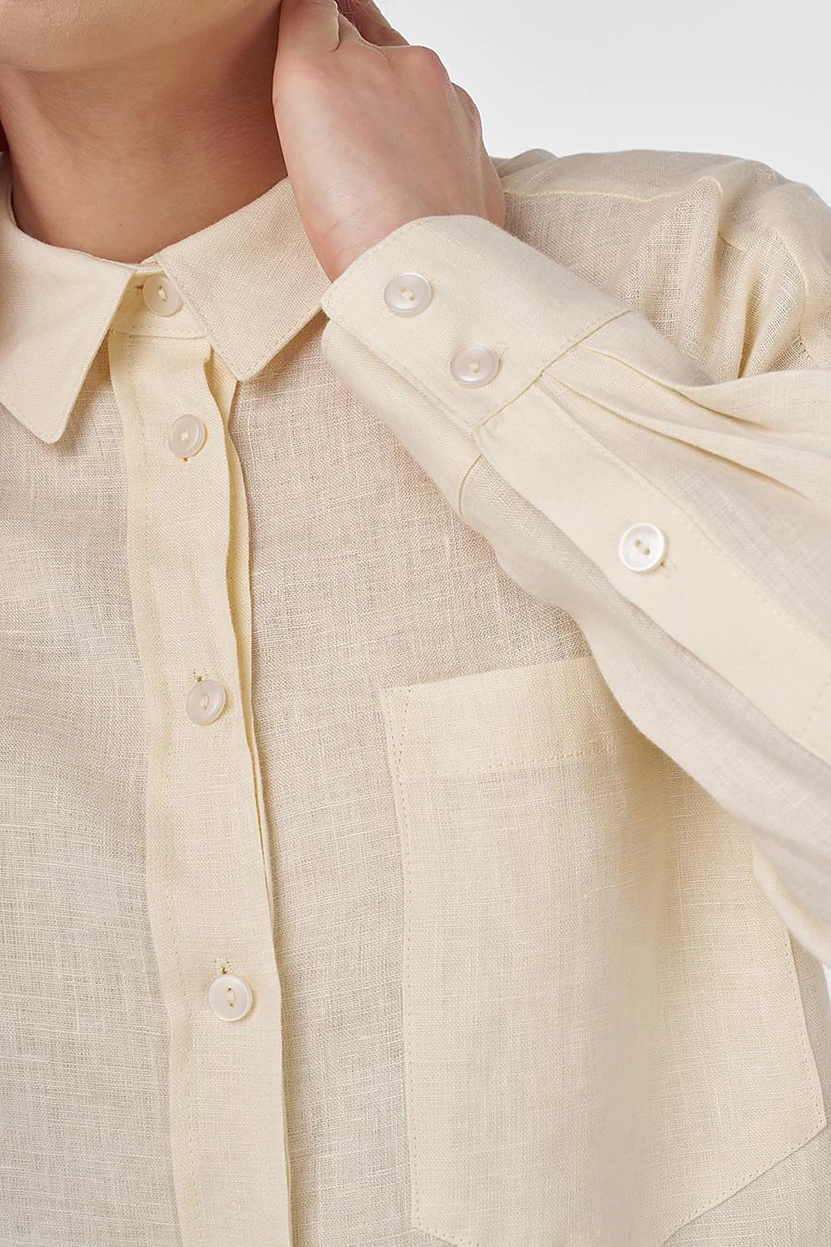 100% Linen Shirt Collar Tunic Cream 