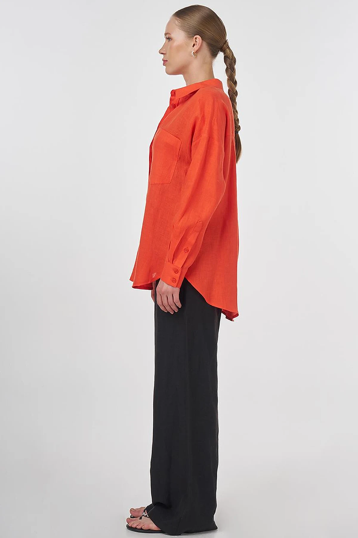 100% Linen Shirt Collar Tunic Coral