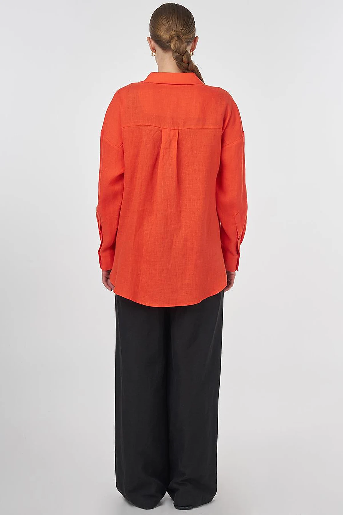 100% Linen Shirt Collar Tunic Coral
