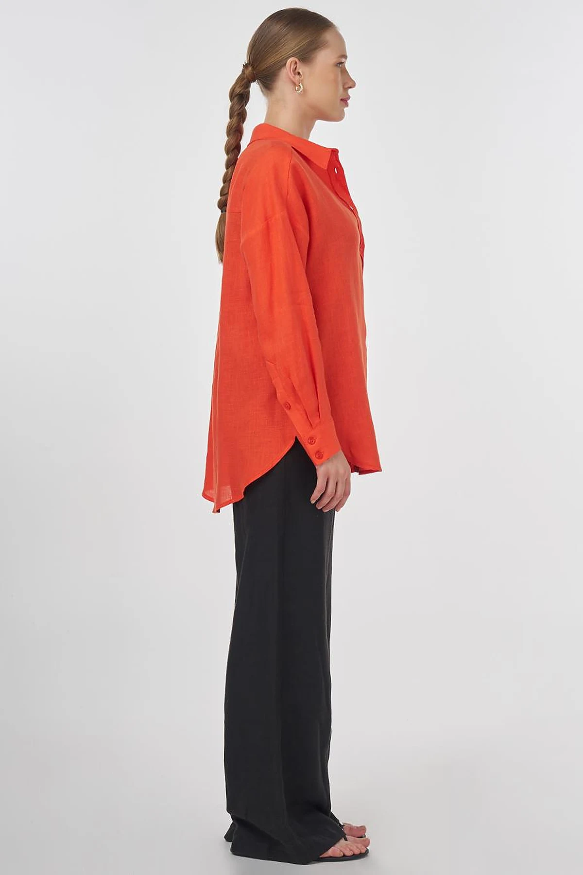 100% Linen Shirt Collar Tunic Coral