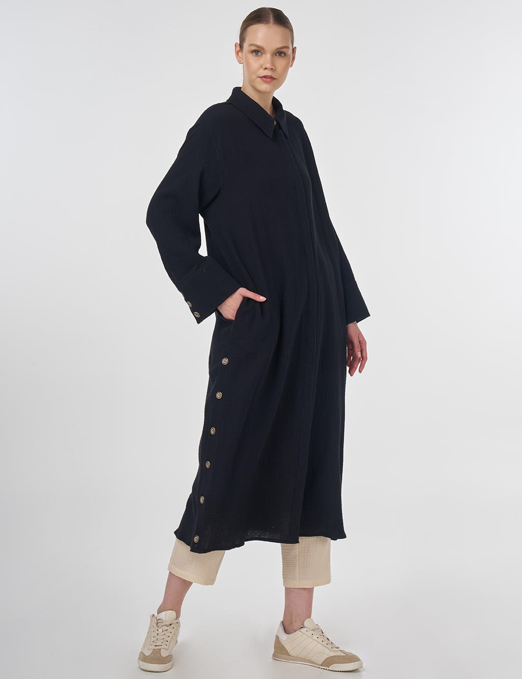 Button-Detail Muslin Tunic Black 