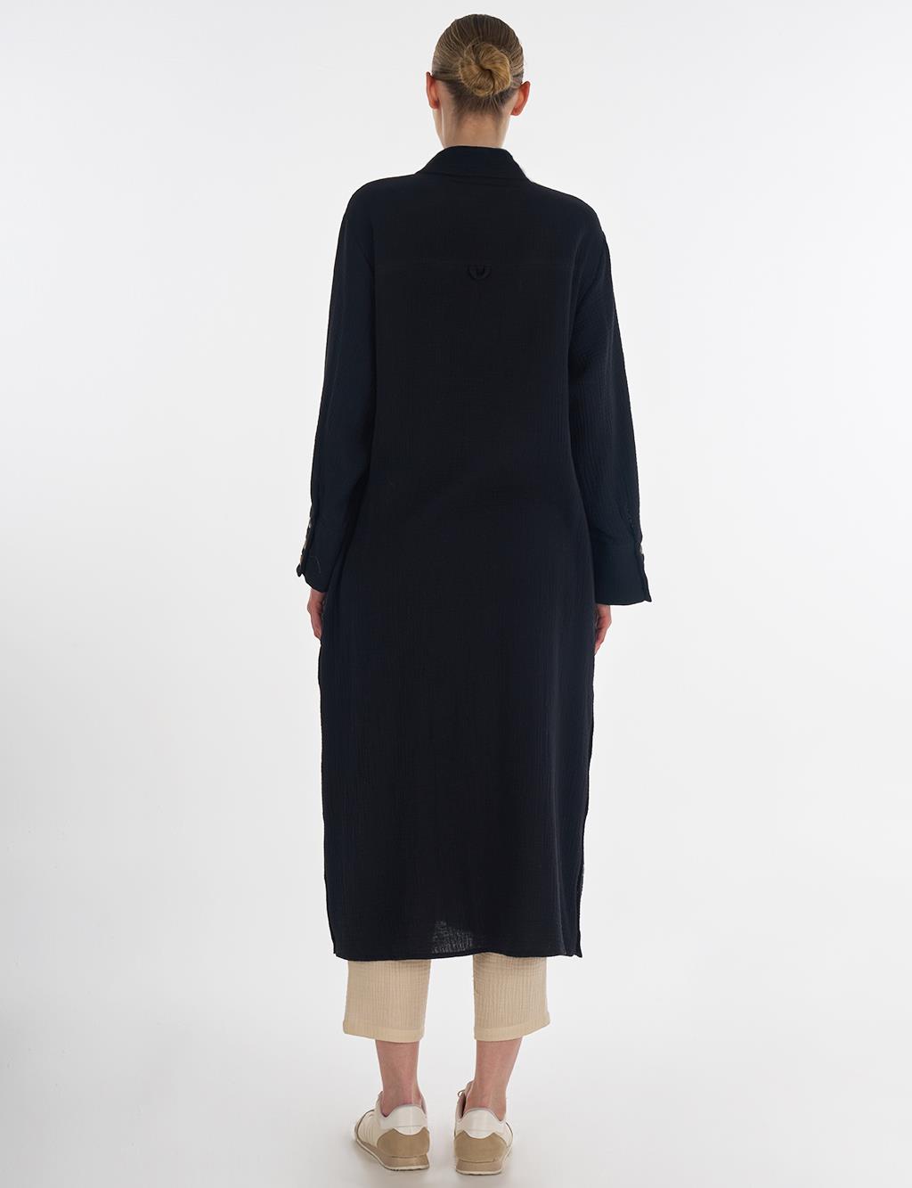 Button-Detail Muslin Tunic Black 
