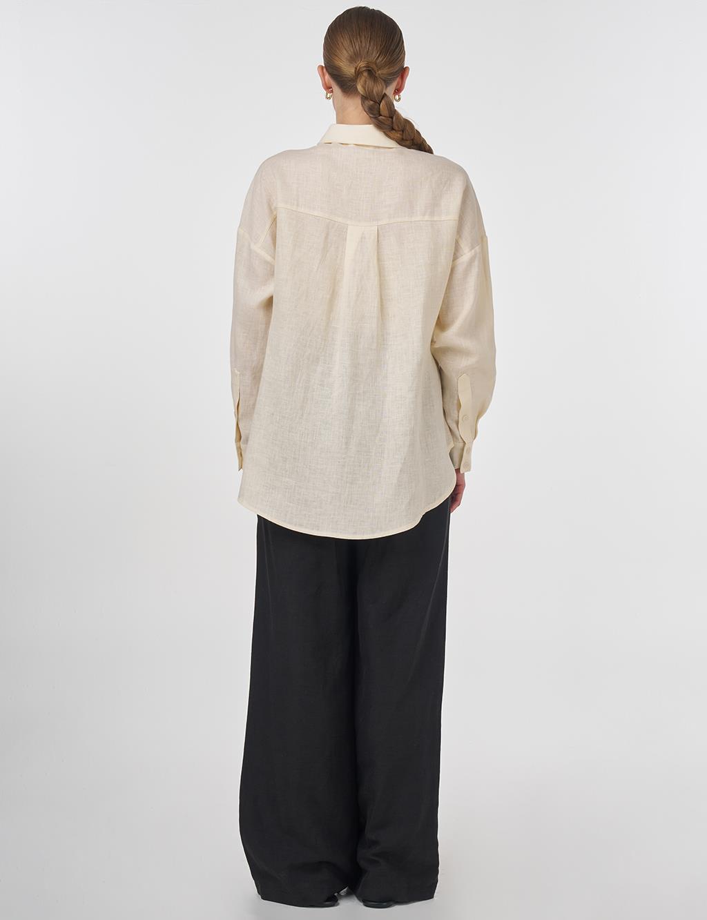 Shirt Collar Linen Tunic Cream 