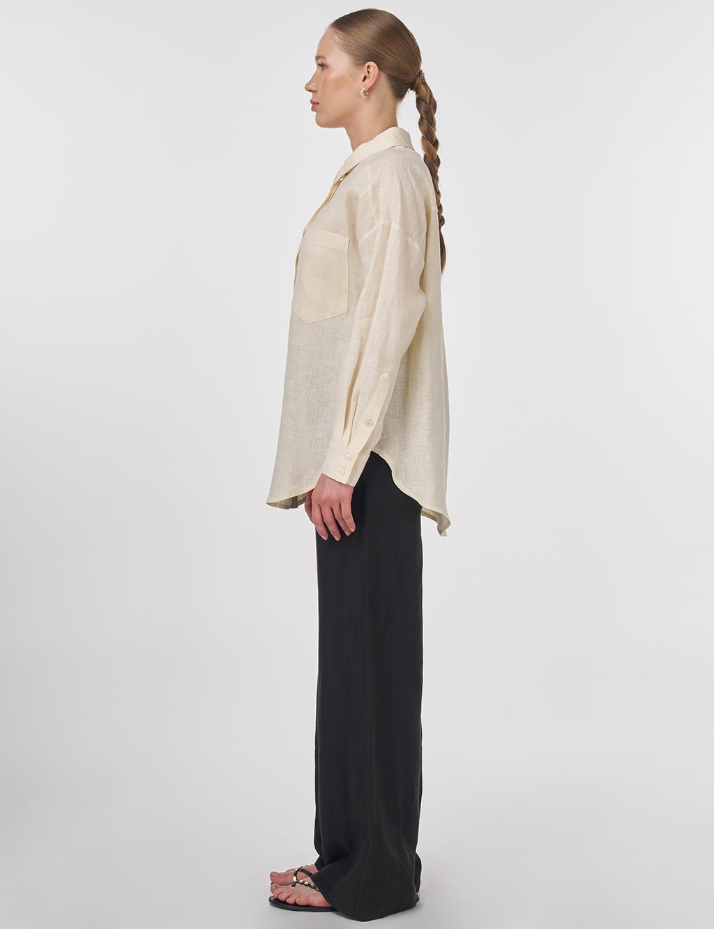Shirt Collar Linen Tunic Cream 
