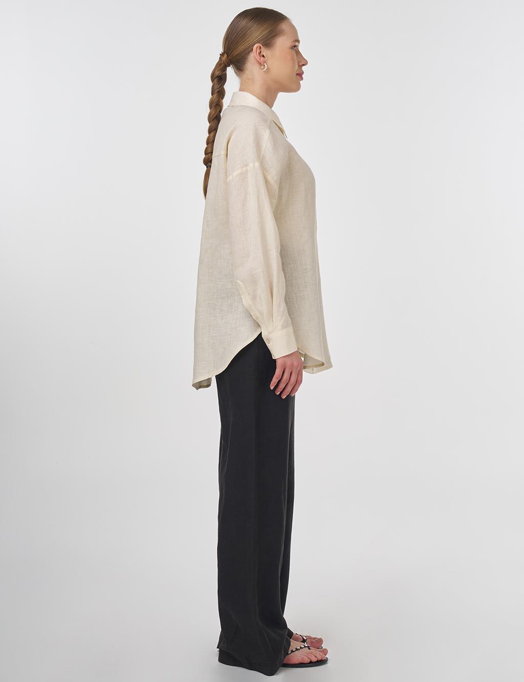 Shirt Collar Linen Tunic Cream 