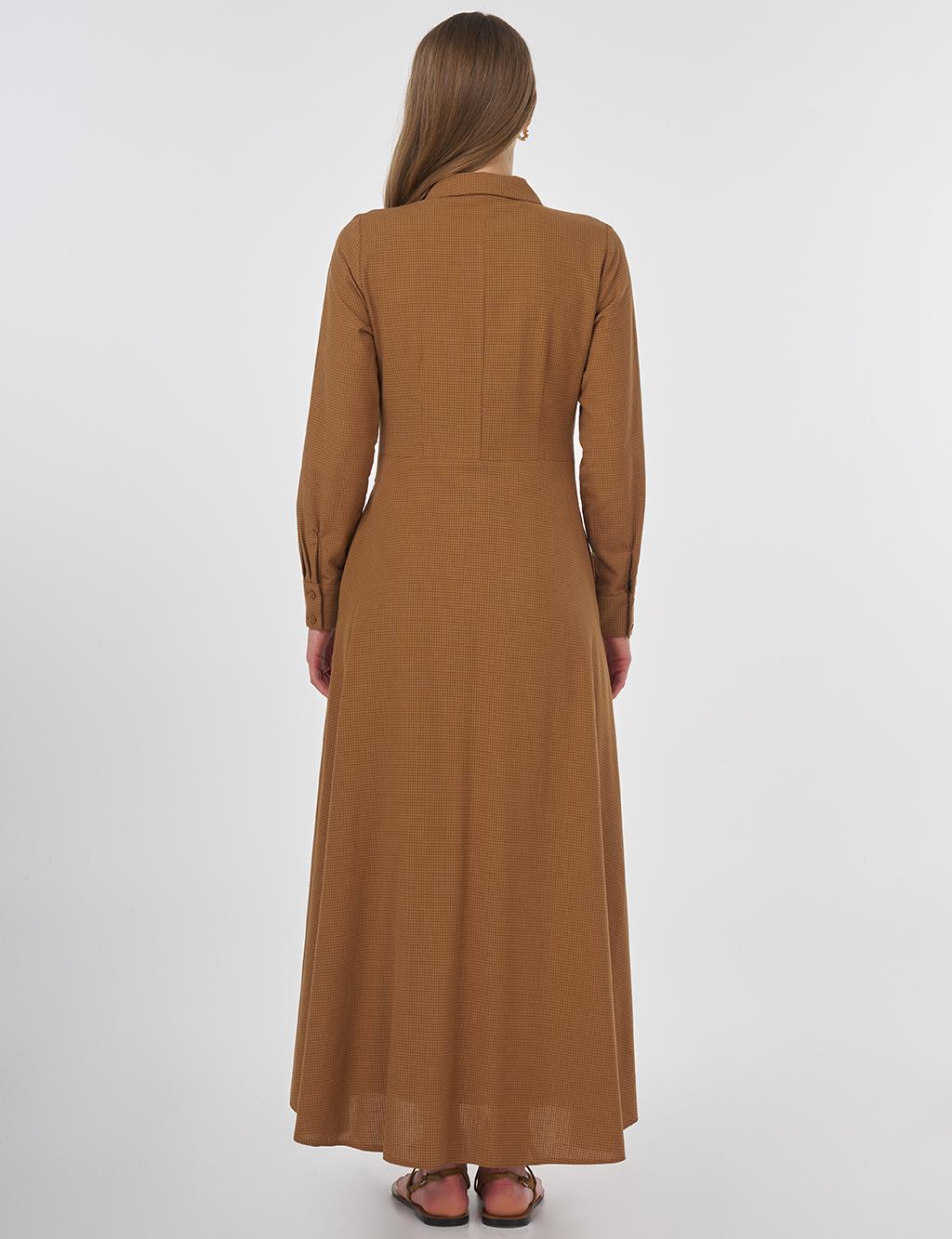 Belt-Detail Rayon Dress Beige