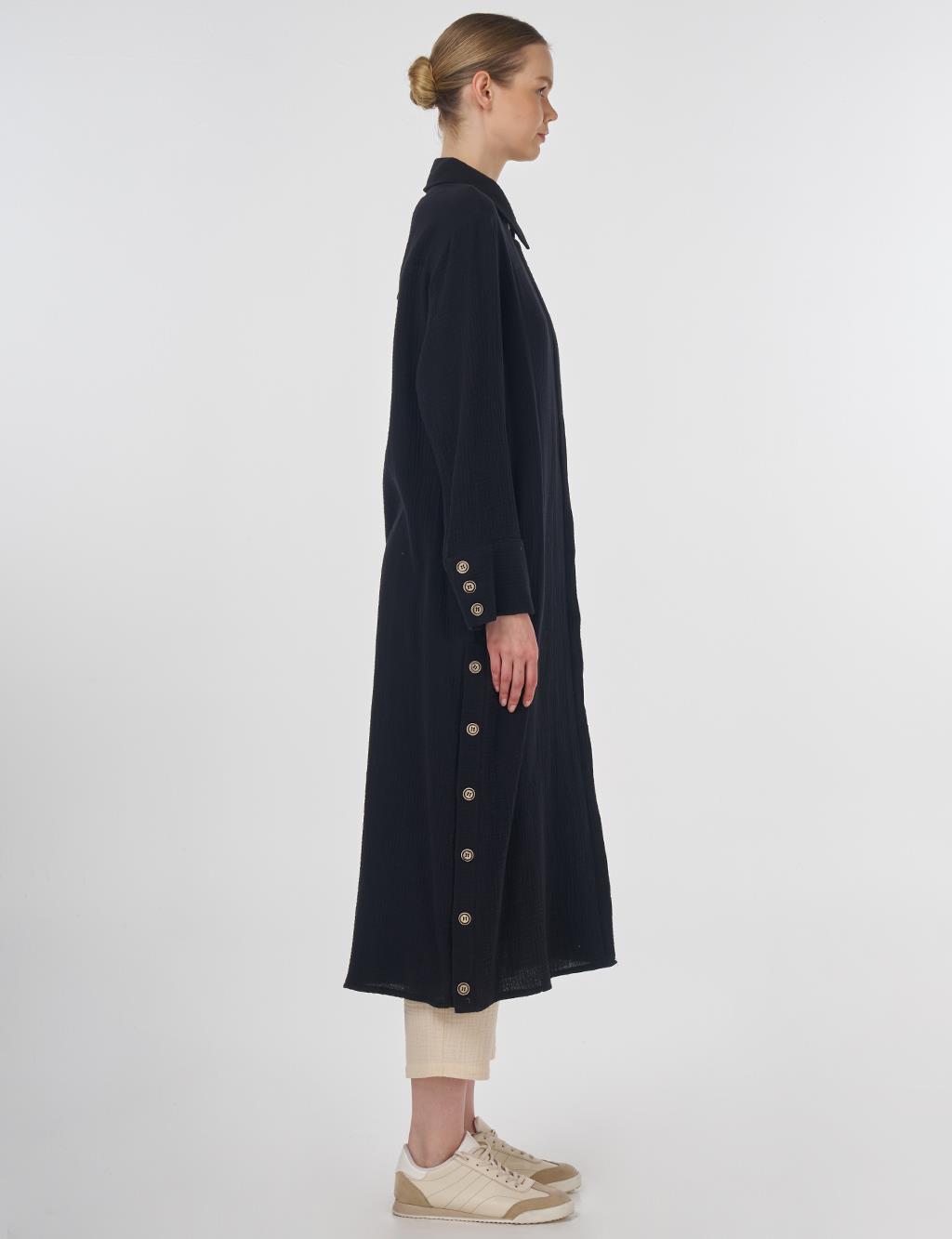 Button-Detail Muslin Tunic Black 