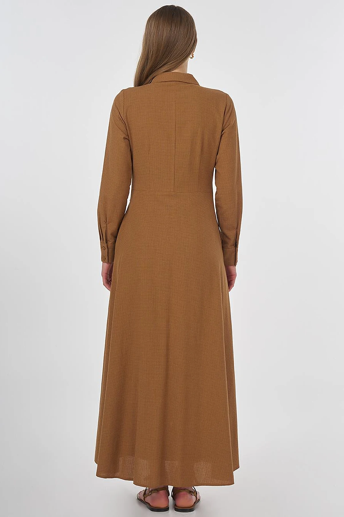 Belt-Detail Rayon Dress Beige