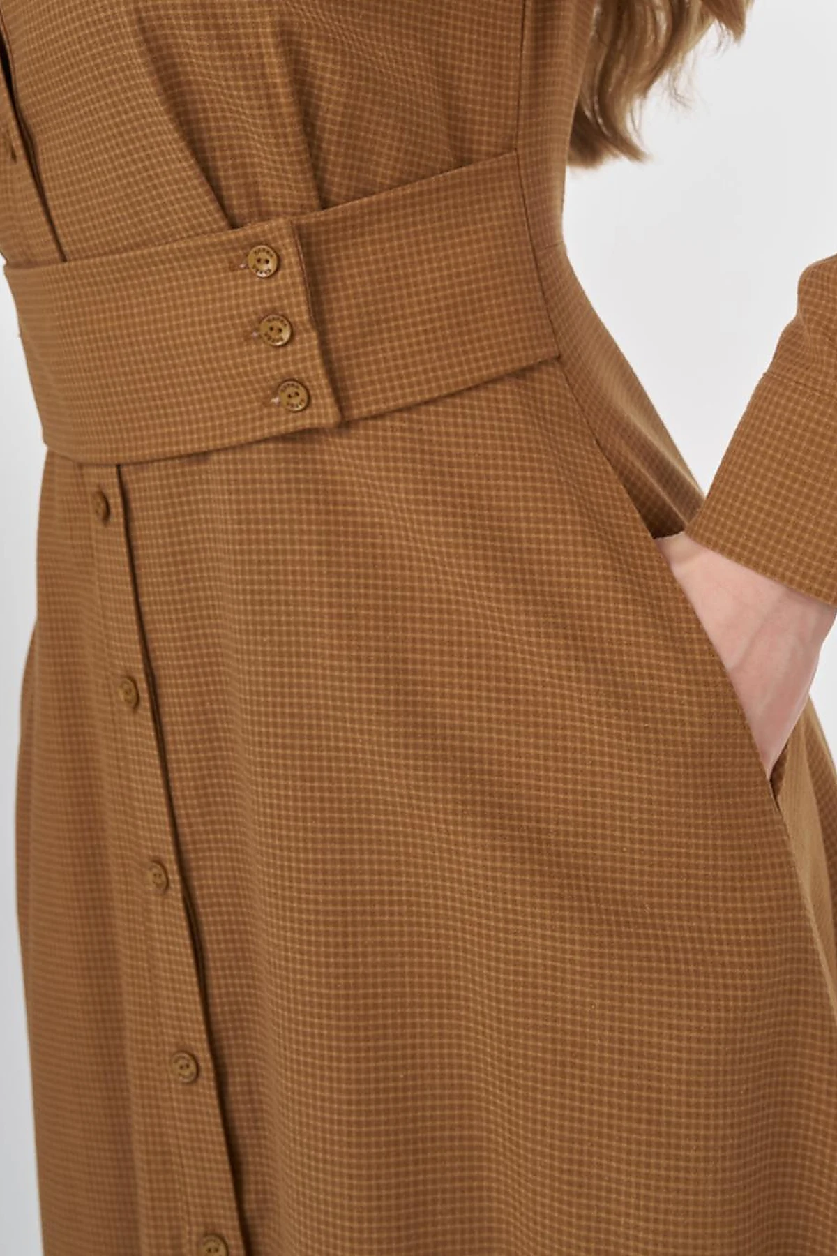 Belt-Detail Rayon Dress Beige