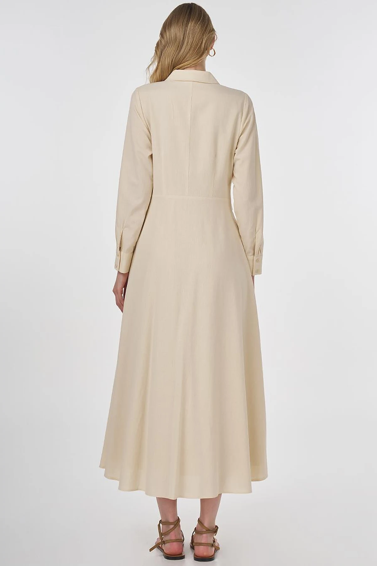 Belt-Detail Rayon Dress Cream 