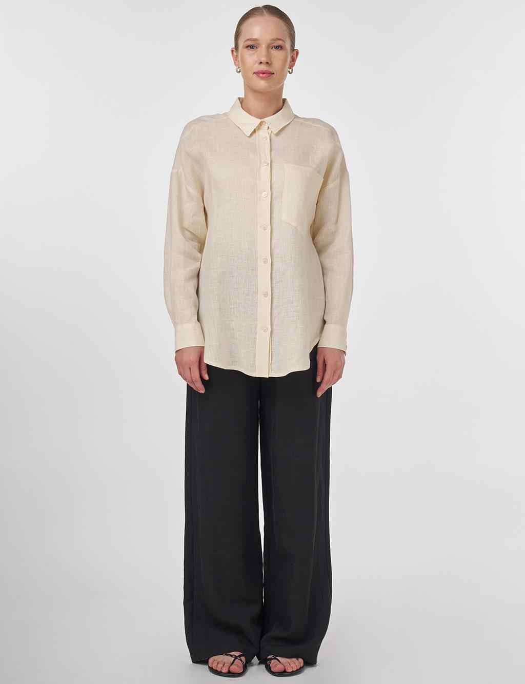Shirt Collar Linen Tunic Cream 