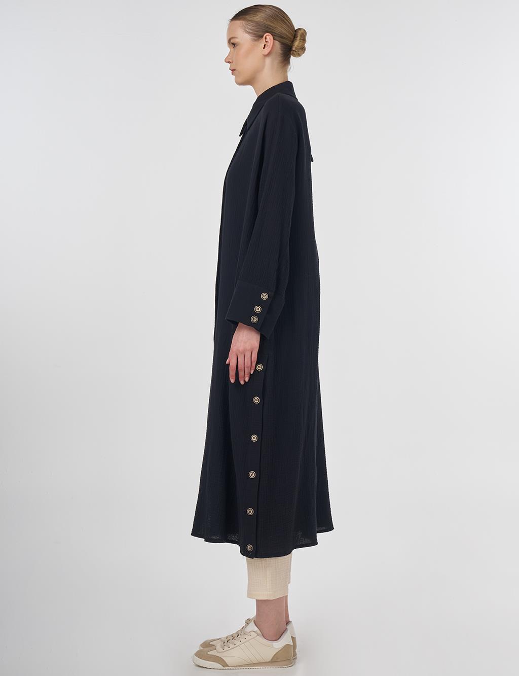 Button-Detail Muslin Tunic Black 