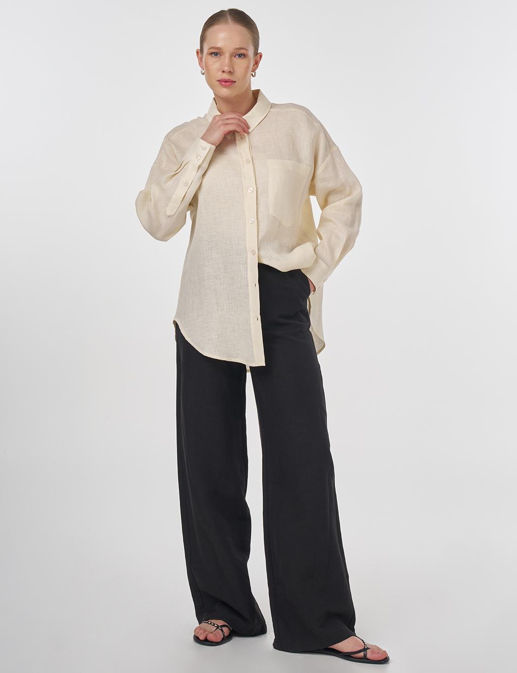 Shirt Collar Linen Tunic Cream 