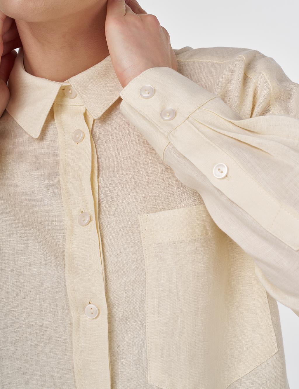 Shirt Collar Linen Tunic Cream 