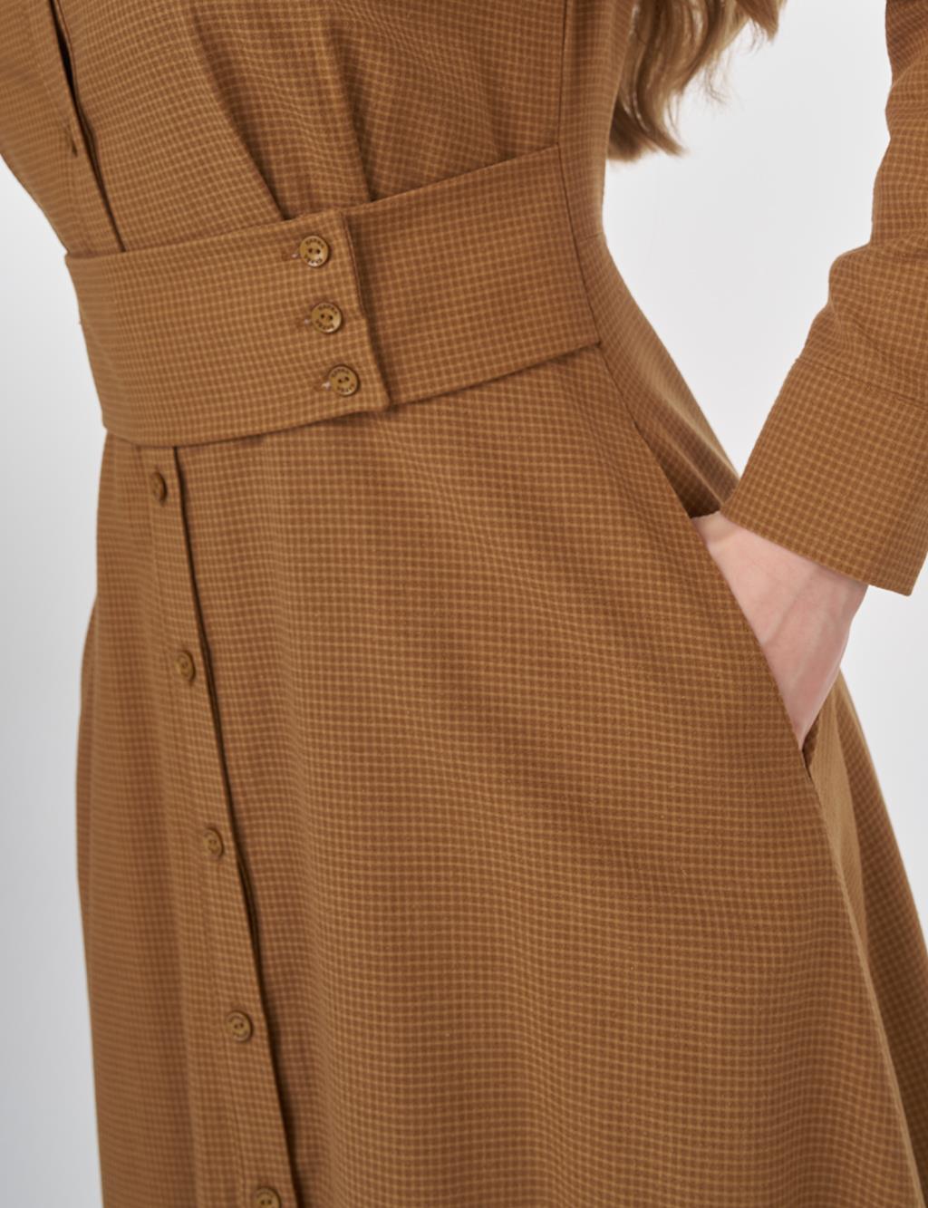 Belt-Detail Rayon Dress Beige