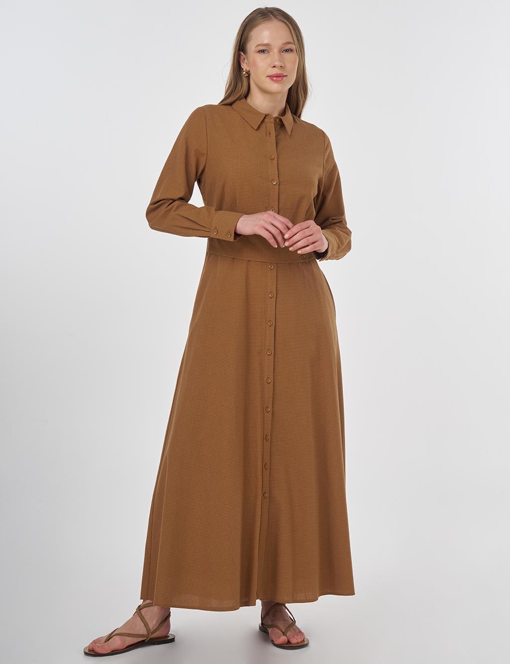 Belt-Detail Rayon Dress Beige