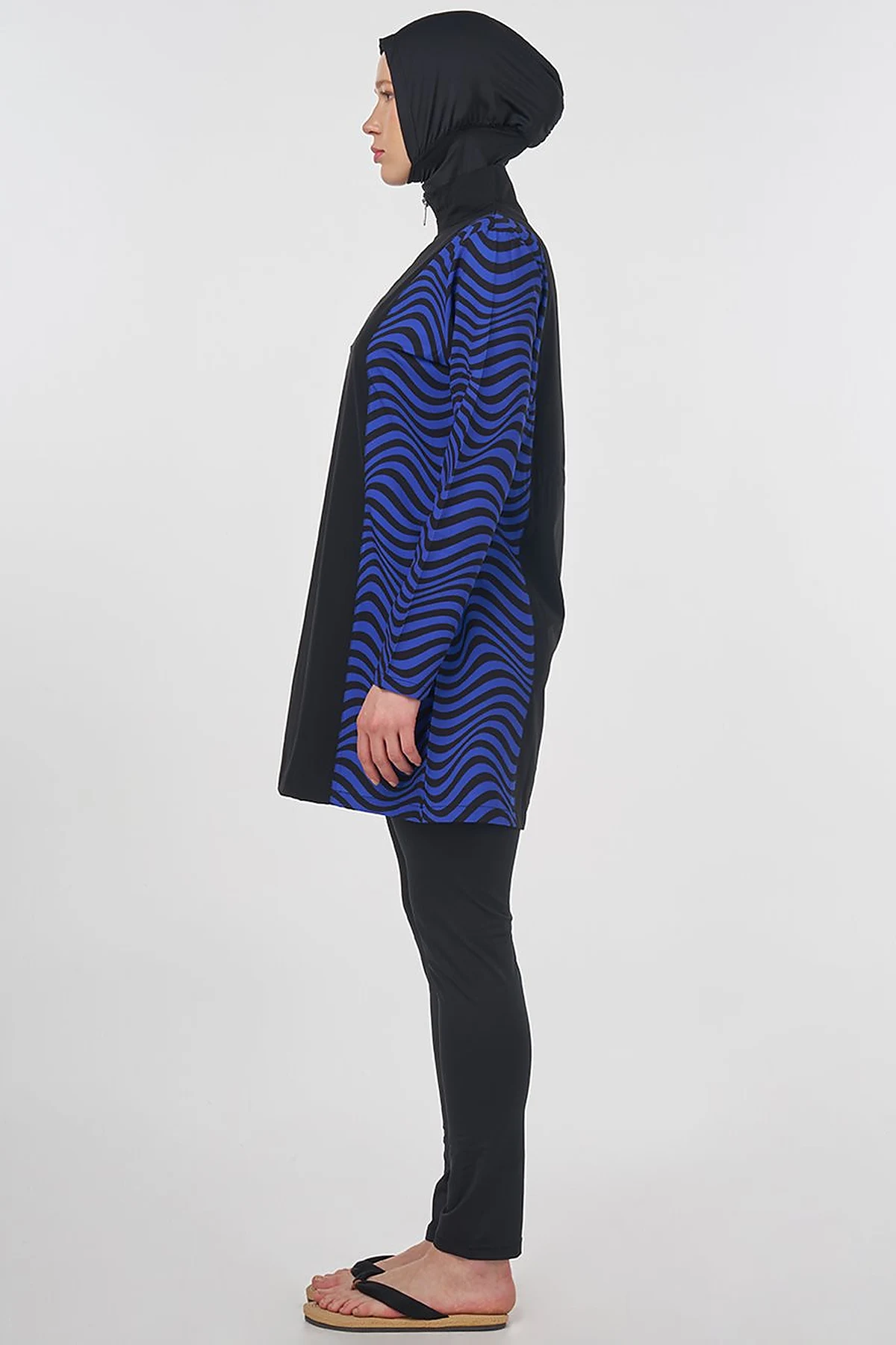 Zebra Patterned Modest Swimsuit Black 