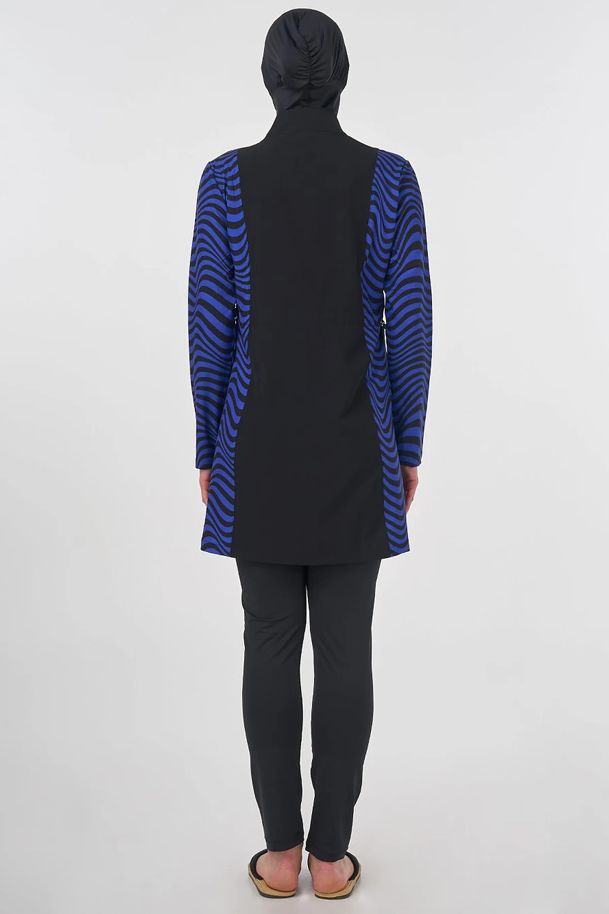 Zebra Patterned Modest Swimsuit Black 