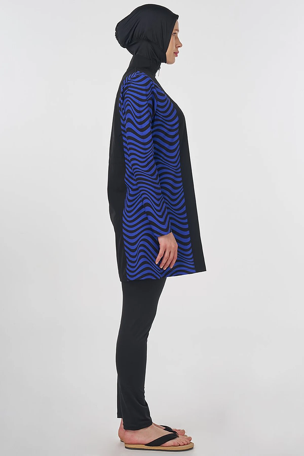 Zebra Patterned Modest Swimsuit Black 