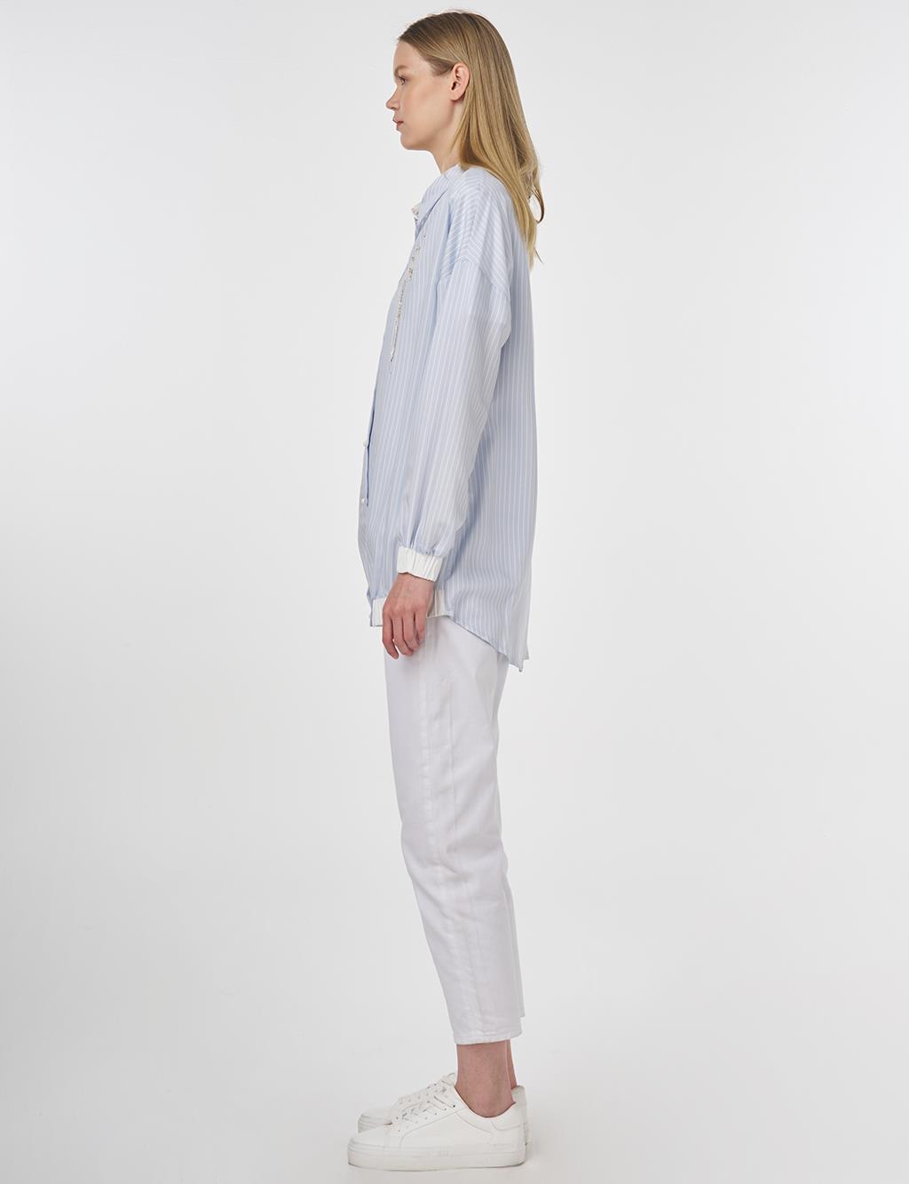 Embroidered Striped Tunic Blue