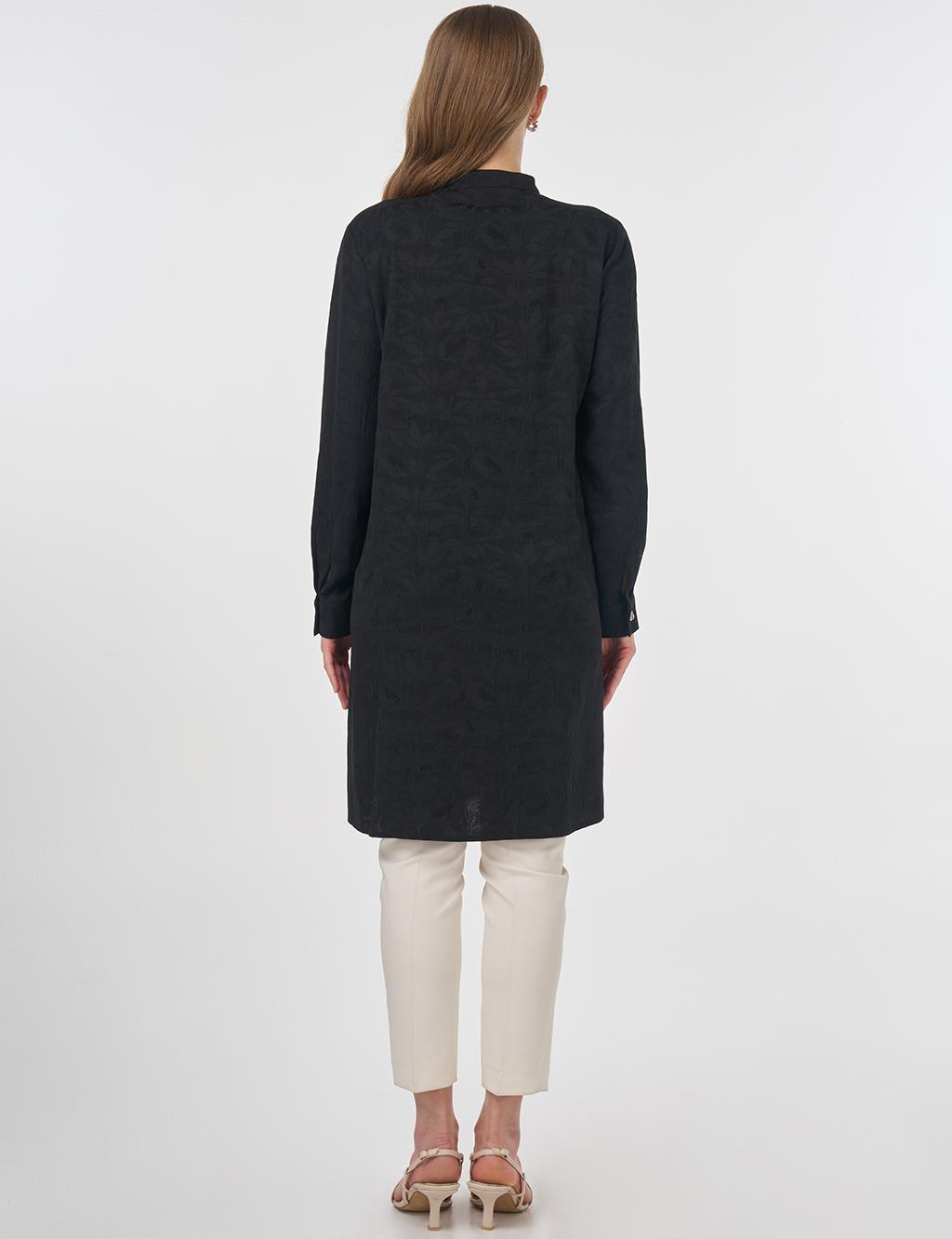 Mandarin Collar Jacquard Tunic Black