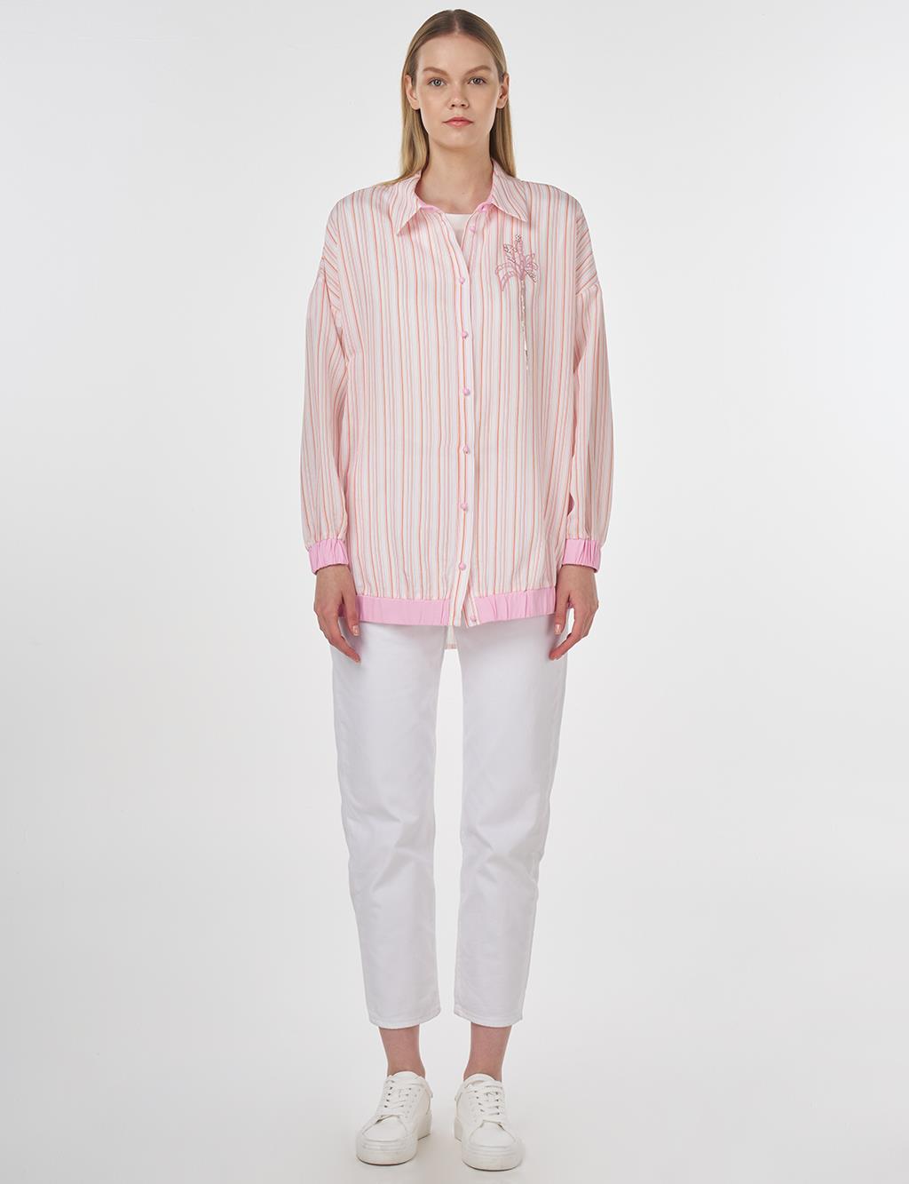 Embroidered Striped Tunic Pink 