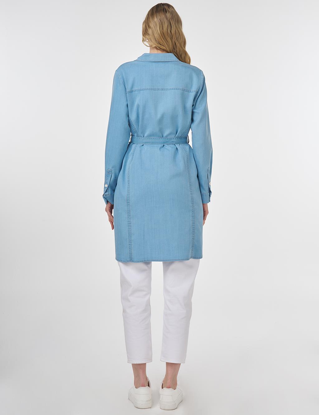 Belted Lyocell Tunic Ice Blue 